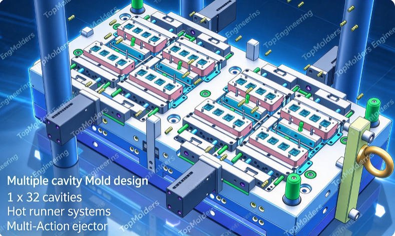 Medical consumable – 32-cavity precision mold 3D design drawing