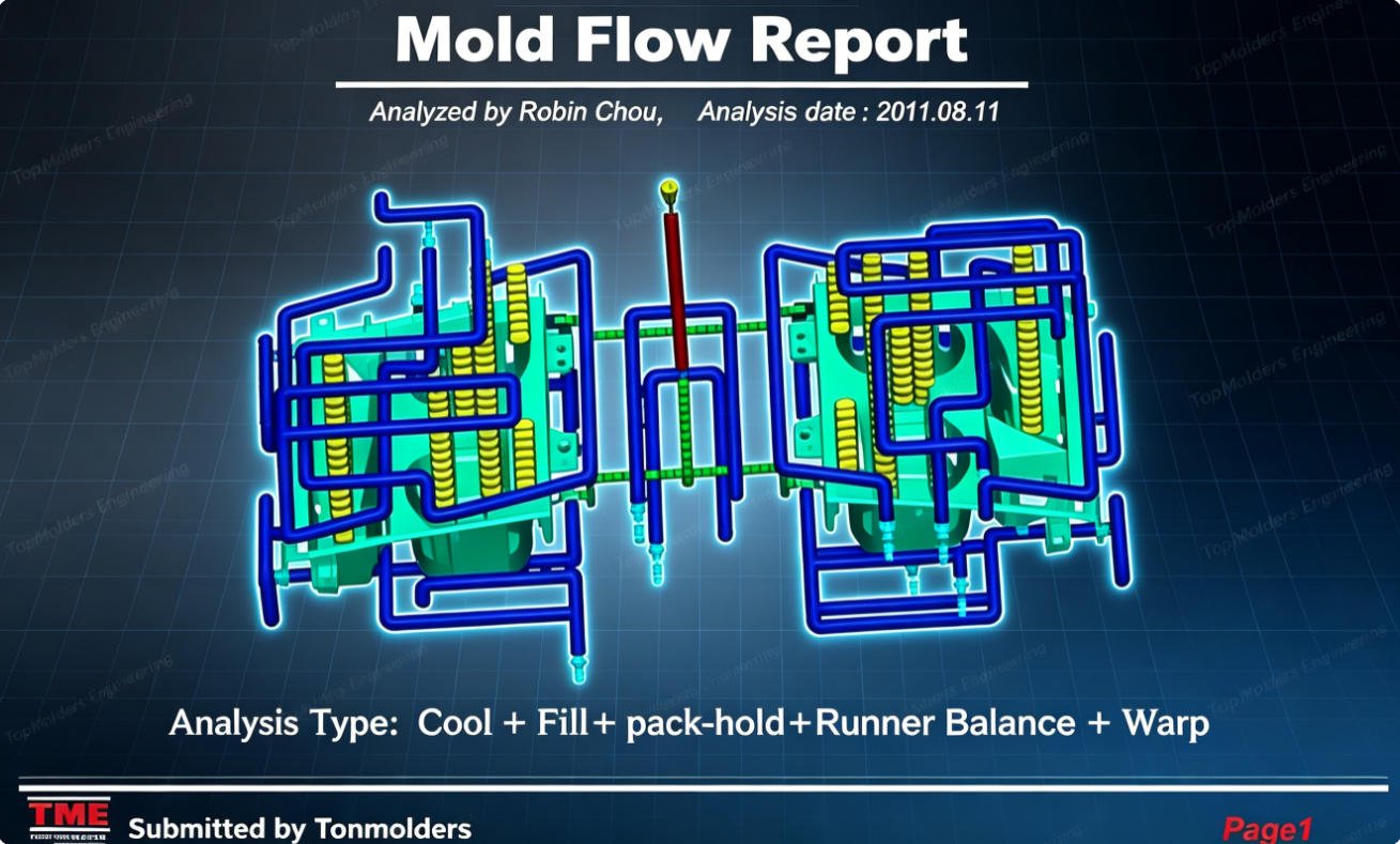 Moldflow analysis drawing – fill, cooling and warpage simulation results
